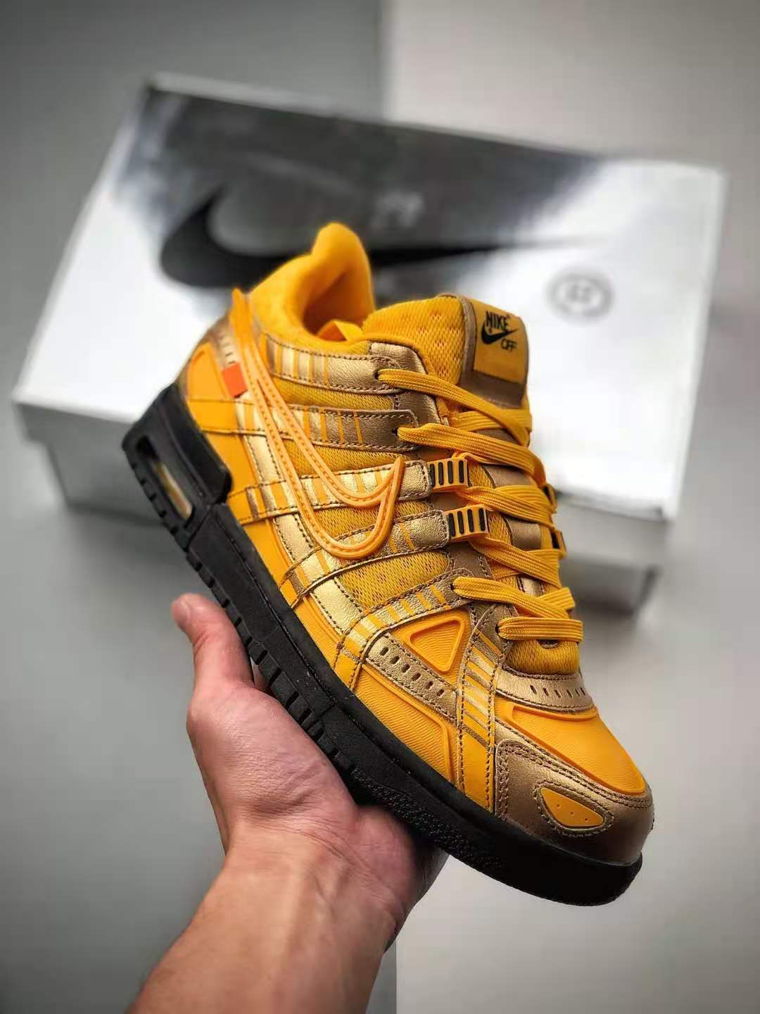 Nike Off-White x Air Rubber Dunk 'University Gold' CU6015-700 for Supreme Street Style | Limited Edition Sneakers
