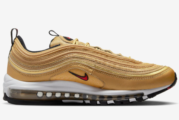 Nike Air Max 97 'Gold Bullet' Metallic Gold/Varsity Red-White-Black DM0028-700 - Stylish and Iconic Sneakers for Men and Women Nike Air Max 97 'Gold Bullet' Metallic Gold/Varsity Red-White-Black DM0028-700 - Stylish and Iconic Sneakers for Men and Women