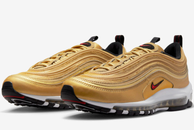 Nike Air Max 97 'Gold Bullet' Metallic Gold/Varsity Red-White-Black DM0028-700 - Stylish and Iconic Sneakers for Men and Women Nike Air Max 97 'Gold Bullet' Metallic Gold/Varsity Red-White-Black DM0028-700 - Stylish and Iconic Sneakers for Men and Women