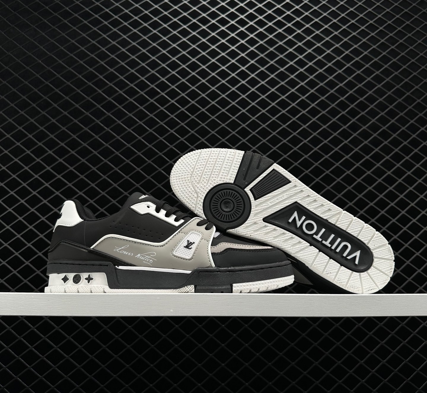 Louis Vuitton LV Trainer Black Grey White 1AAHS3 - Sleek and Stylish Footwear Louis Vuitton LV Trainer Black Grey White 1AAHS3 - Sleek and Stylish Footwear