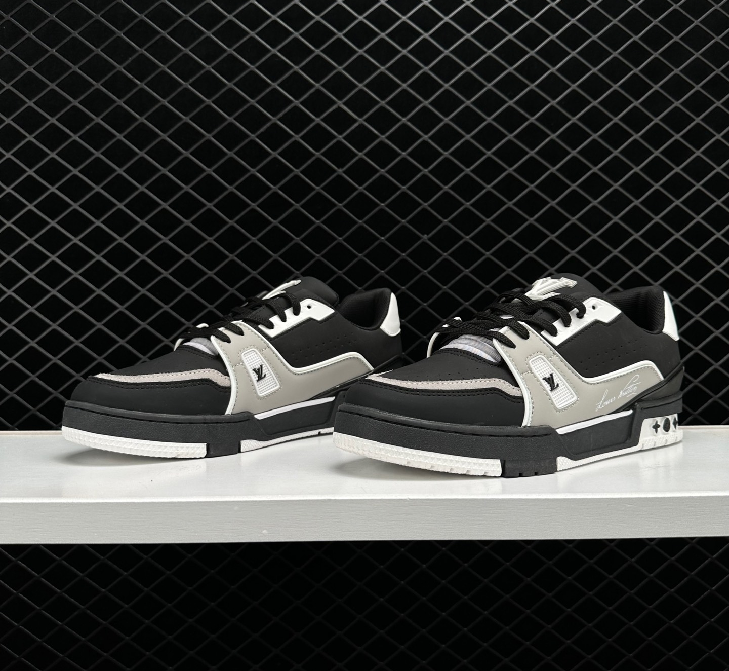Louis Vuitton LV Trainer Black Grey White 1AAHS3 - Sleek and Stylish Footwear Louis Vuitton LV Trainer Black Grey White 1AAHS3 - Sleek and Stylish Footwear