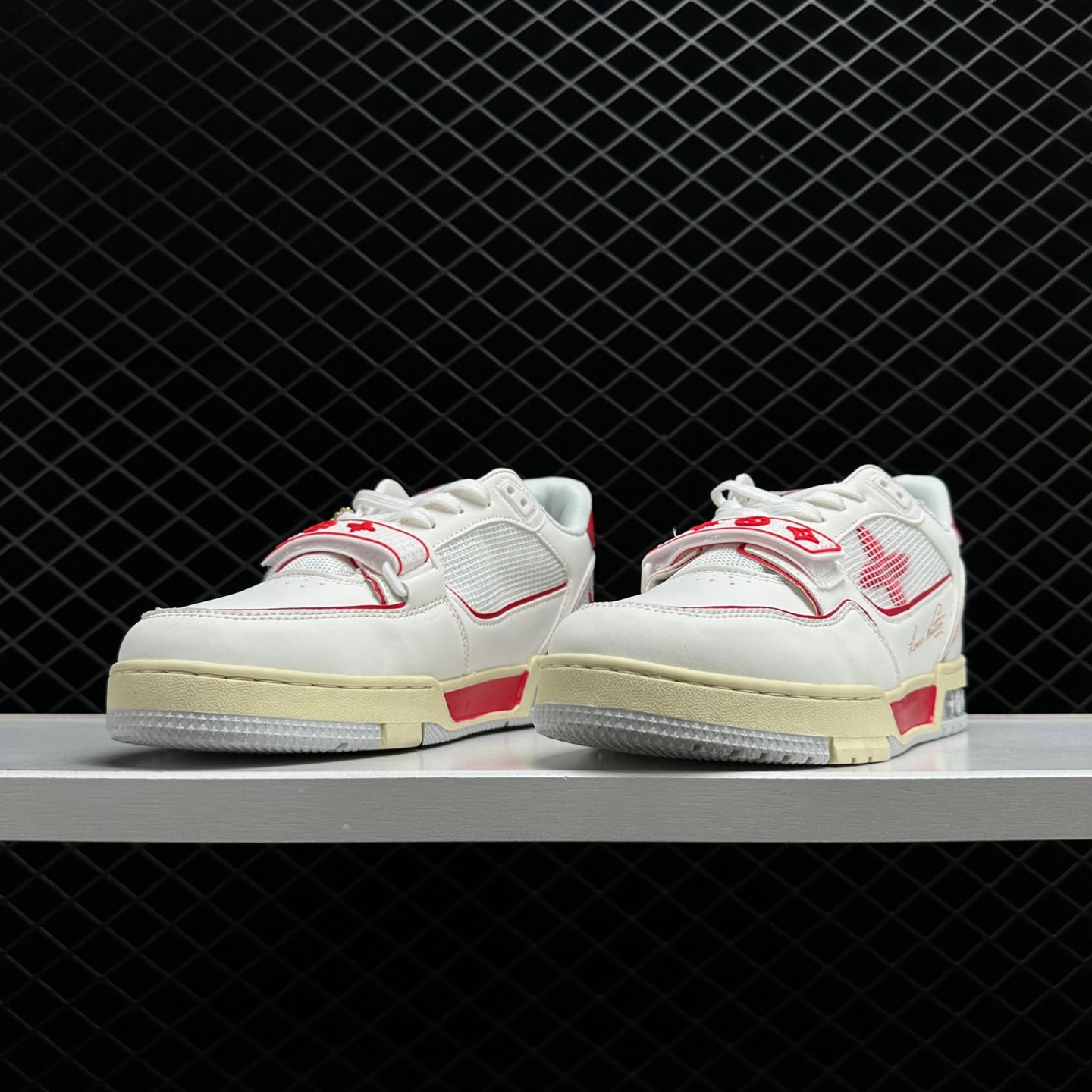 Shop Stylish Louis Vuitton White Red Velcro Trainer Sneaker - Limited Edition Shop Stylish Louis Vuitton White Red Velcro Trainer Sneaker - Limited Edition