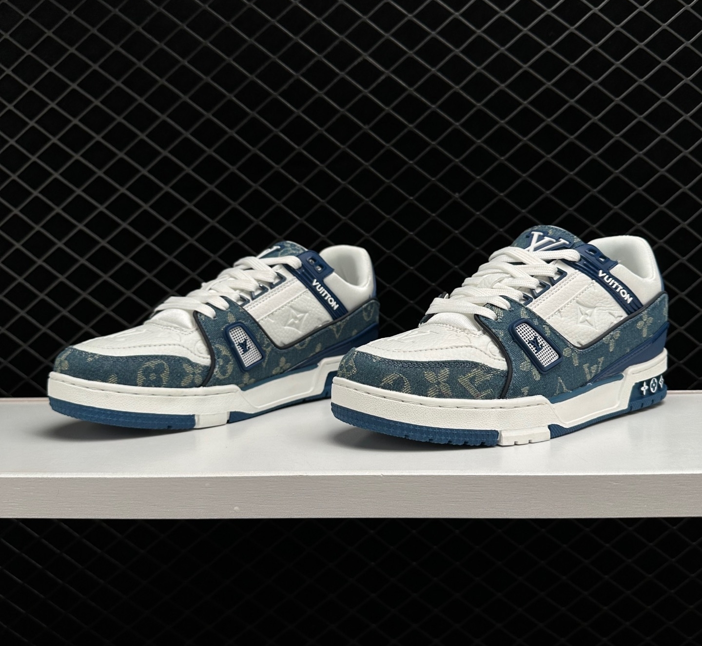 Louis Vuitton LV Trainer Monogram Denim White Blue 1A9JGZ - Iconic Luxury Sneaker Louis Vuitton LV Trainer Monogram Denim White Blue 1A9JGZ - Iconic Luxury Sneaker