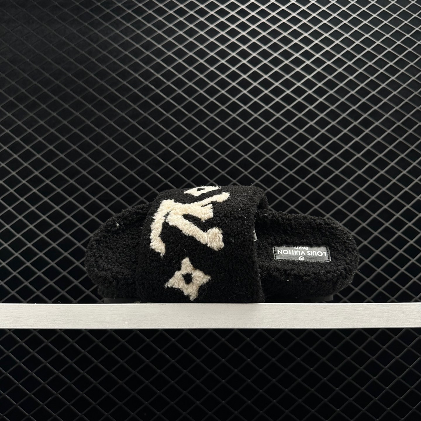 LOUIS VUITTON Shearling Monogram Giant Paseo Flat Mule Black LOUIS VUITTON Shearling Monogram Giant Paseo Flat Mule Black